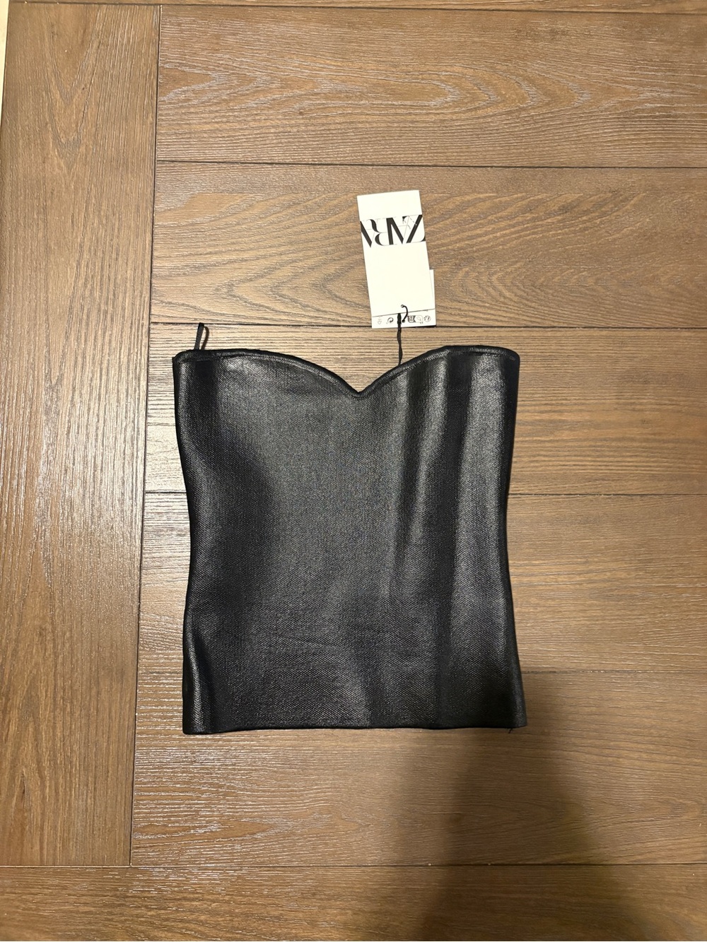 Zara Black Faux Leather Strapless Bustier